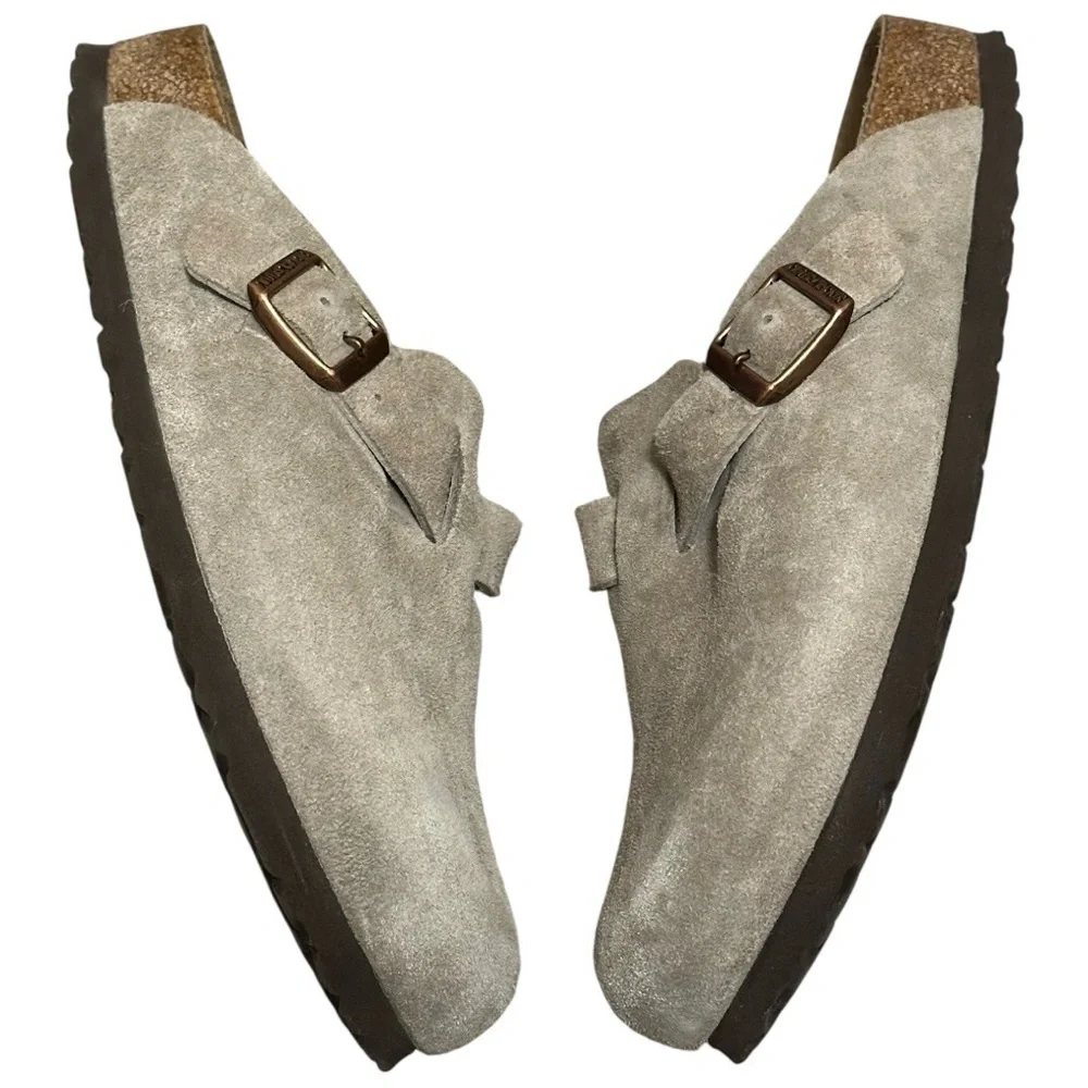 BIRKENSTOCK Taupe Suede Boston Soft Footbed Clog 38 - Picture 2 of 9